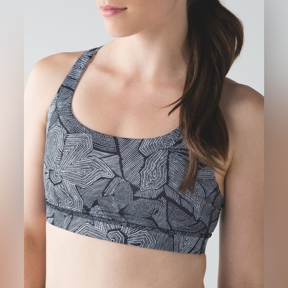 Lululemon Energy Sports Bra Women's Size 4 US White‎ Black Patterned Stretch - Picture 4 of 11